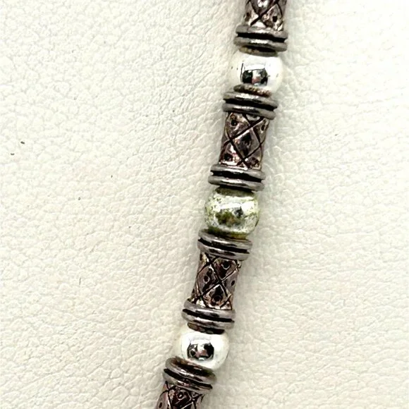 Vintage Napier Silver-Tone Beaded Necklace Textured Cylindrical Metal Beads 18" - Picture 4 of 10